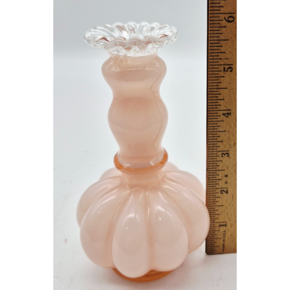 Vintage Fenton Art Glass Pink Mellon Perfume Bottle Vase Candlestick No Stopper - Picture 6 of 7